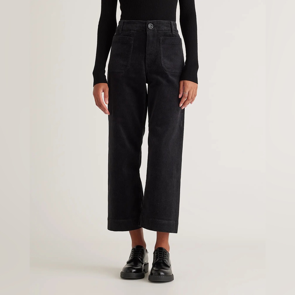 Nwot Quince Organic Stretch Corduroy Cropped Wide Leg Pants Black 13 Casual